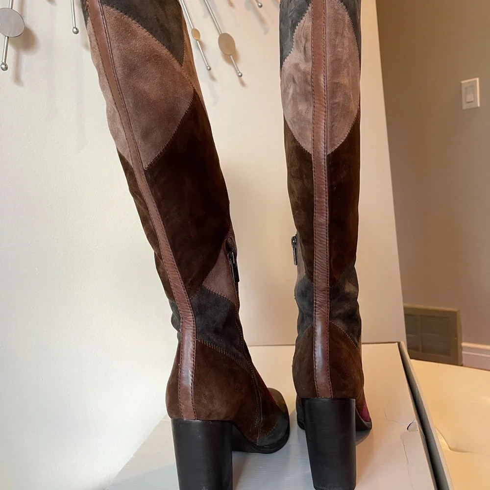 Frye patchwork suede tall boots. Size 9-1/2 - Picture 3 of 8